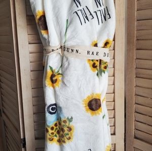 RAE DUNN Fall in love Sunflower Blue Truck Soft Plush Blanket 50x70.